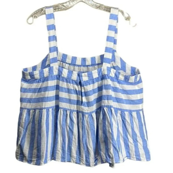 Loft Linen Blend Blue/White Striped Baby Doll Halter Top Size Large (L) - Picture 2 of 7